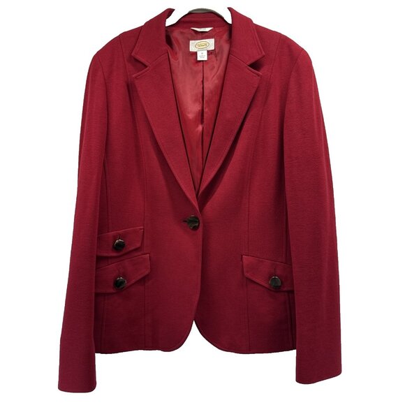 Talbots Womens Blazer Jacket Size 12 Solid Red Button Pockets Stretch Wool Blend - Picture 1 of 13